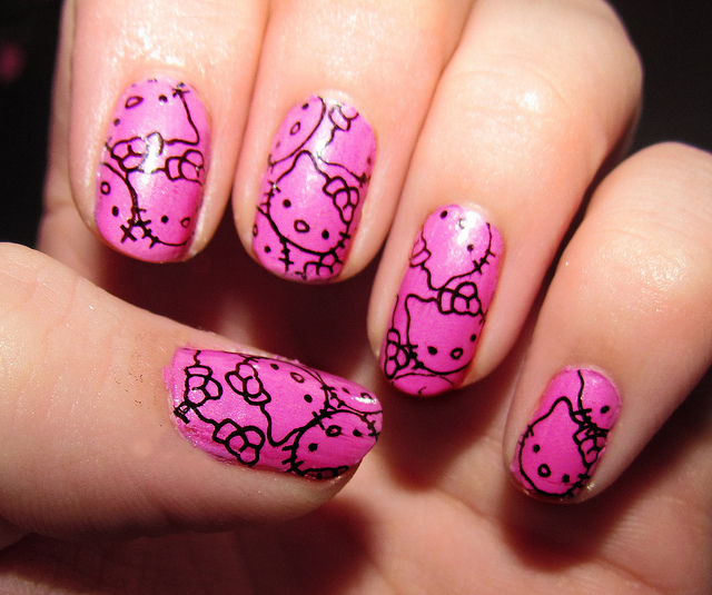 Cute Pink Nail Wraps / Cat Hello Kitty Nail Polish Strips / Kids Cartoon  Kawaii Nail Stickers / Japan Animal Valentines Day Nail Wraps